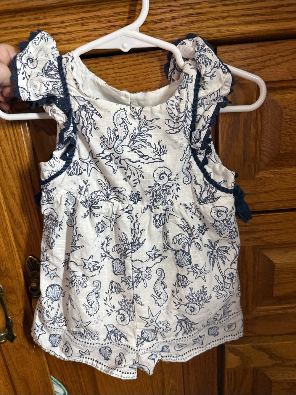 White Sea Life Romper with Navy Accents - Kids Tops